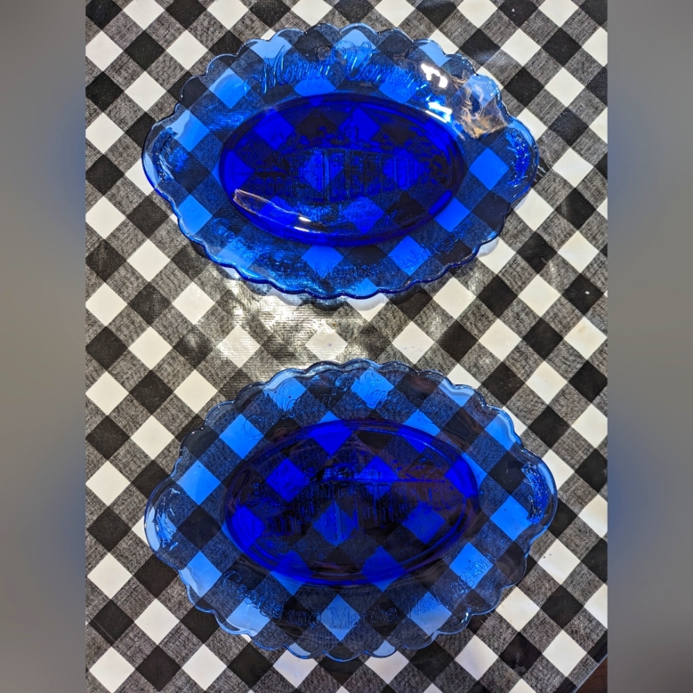 Avon Mount Vernon Cobalt Blue Glass George And Martha Washington Dish Plate